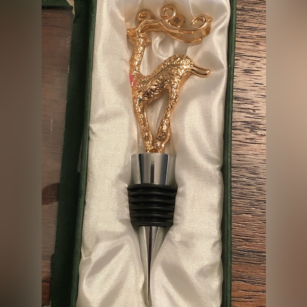 🎅🏻 SALE! FESTIVE LSArts CHRISTMAS 925 BOTTLE STOPPER REINDEER GOLD METAL NIB